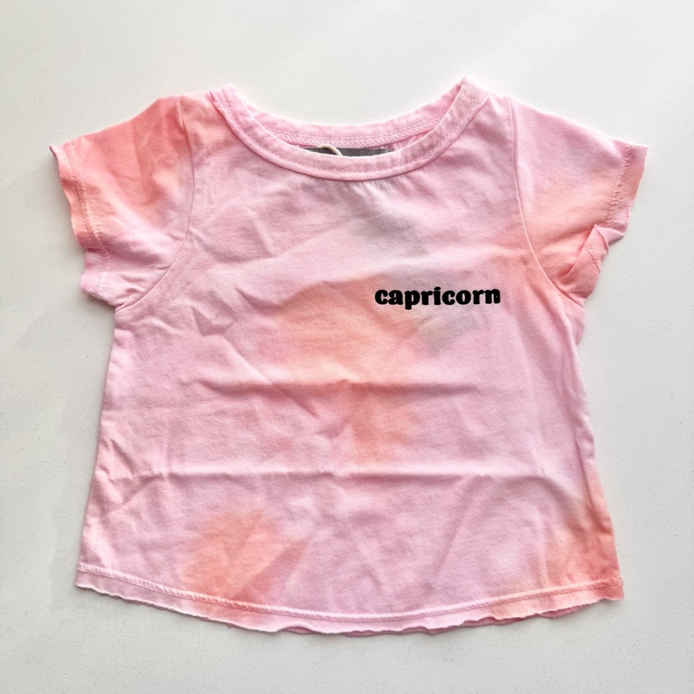 🦋 3/$15 Tie-dye Pink & Peach Baby T-Shirt with Capricorn Design